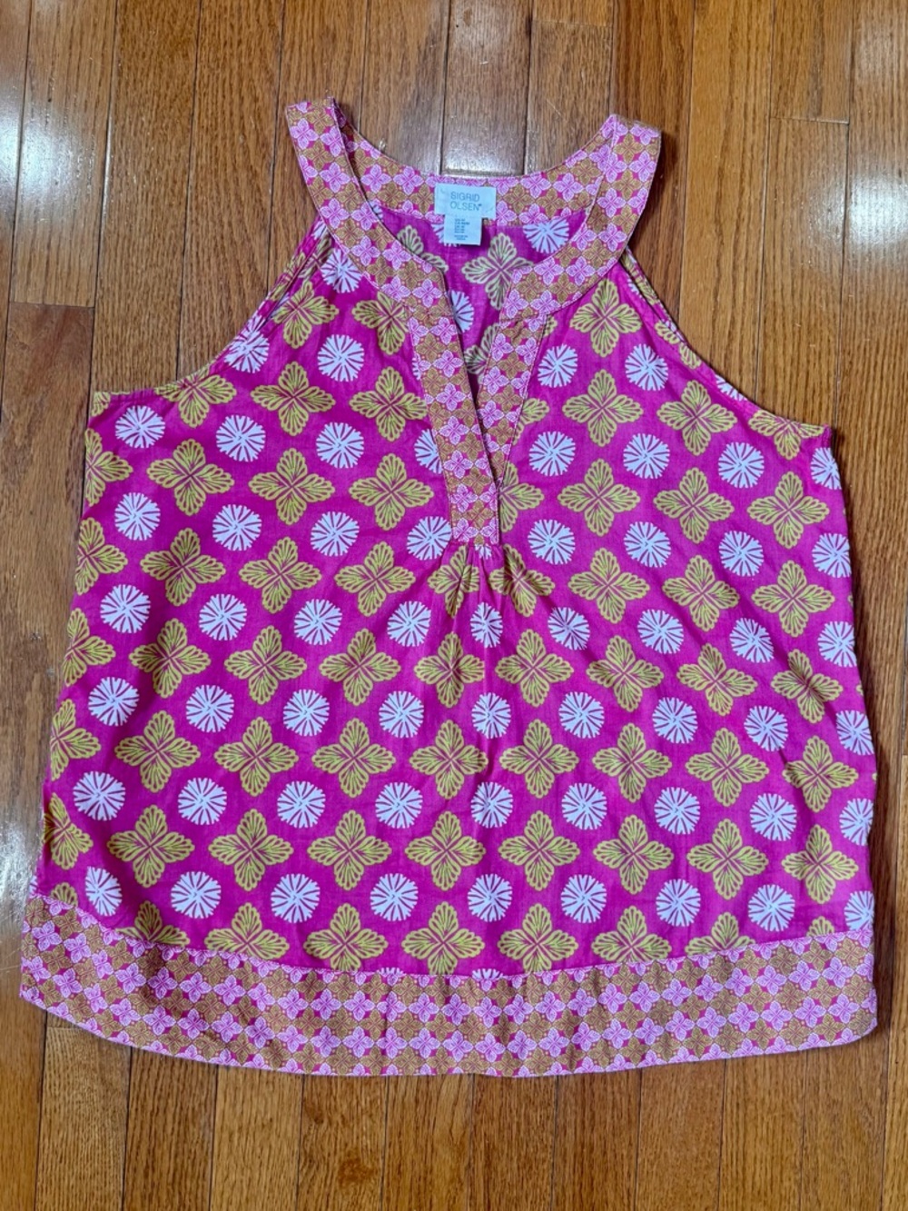 Sigrid Olsen Women’s Medium Cotton Tank Top Resort Wear Cruise Floral Sleeveless